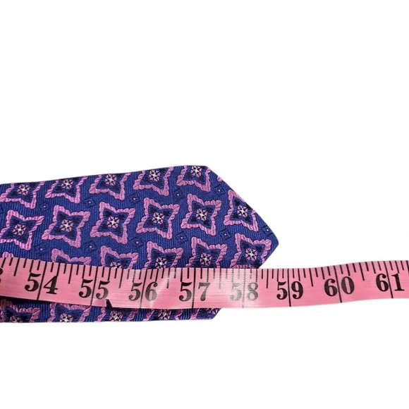 HOLLAND‎ & SHERRY Silk Geometric Pattern Necktie Blue Pink Luxury Formal Men's